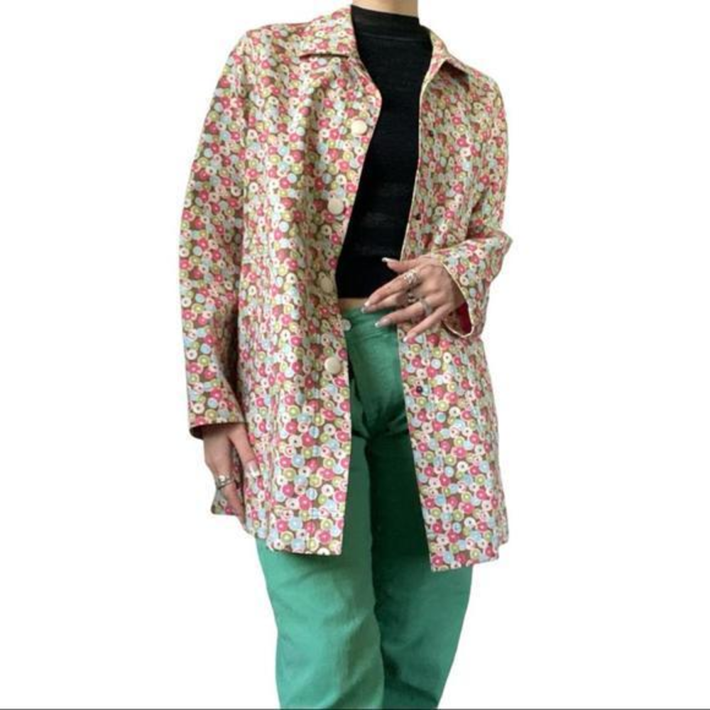 Liz Claiborne doughnut print  jacket snap‎ buttons front pockets 100% cotton